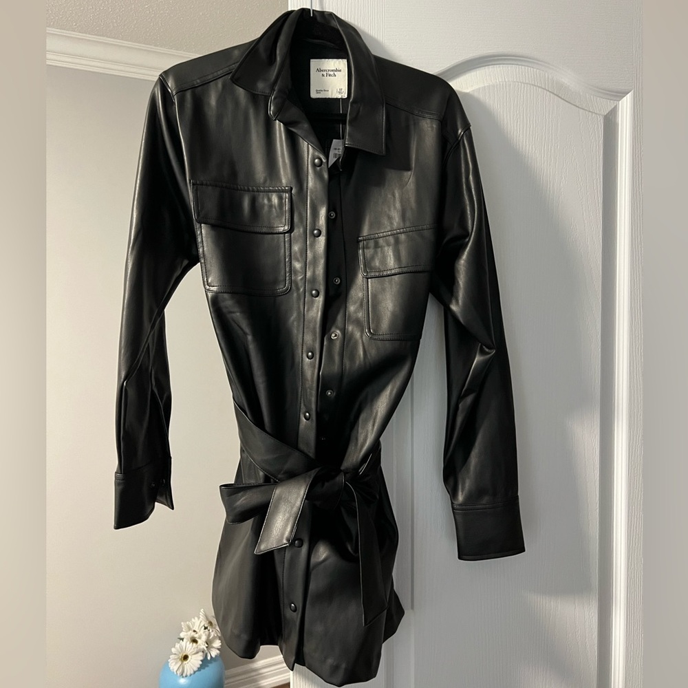 Leather collared dress